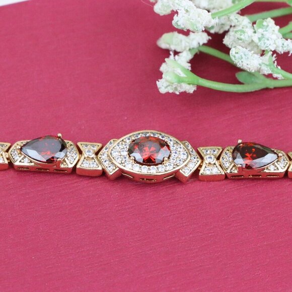 "Rose Gold Red Oval Stone Bracelet with Bow Design, XPBL0802 - Picture 4 of 12
